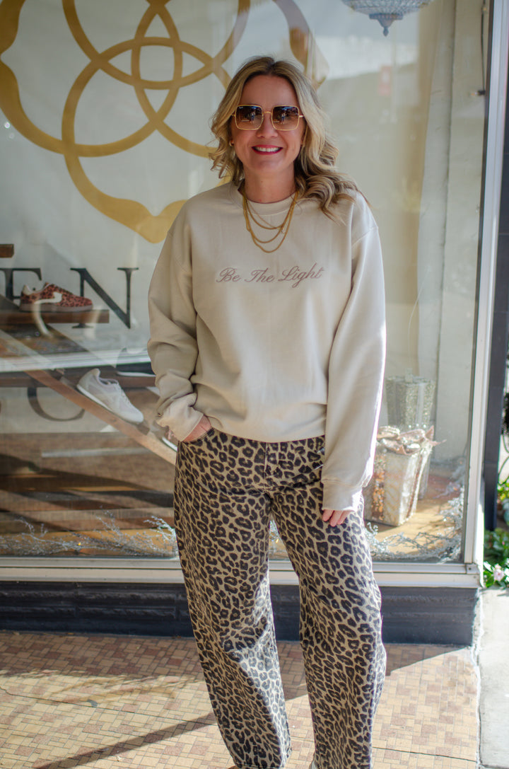Be The Light Embroidered Sweatshirt in Sand