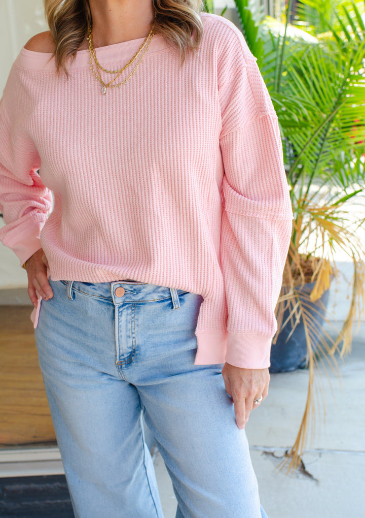 Cozy Forecast Thermal Oversized Top in Pink