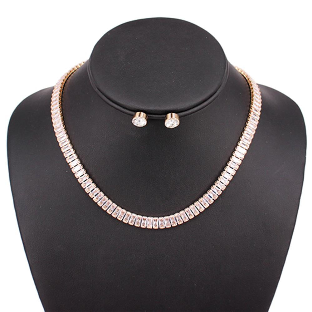 Gold CZ Crystal Lined Chain Necklace