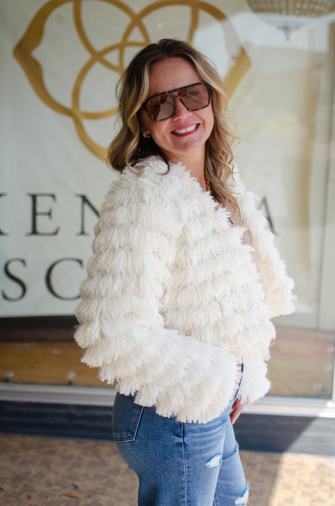 Almost Famous Shag Cropped Jacket in Cream