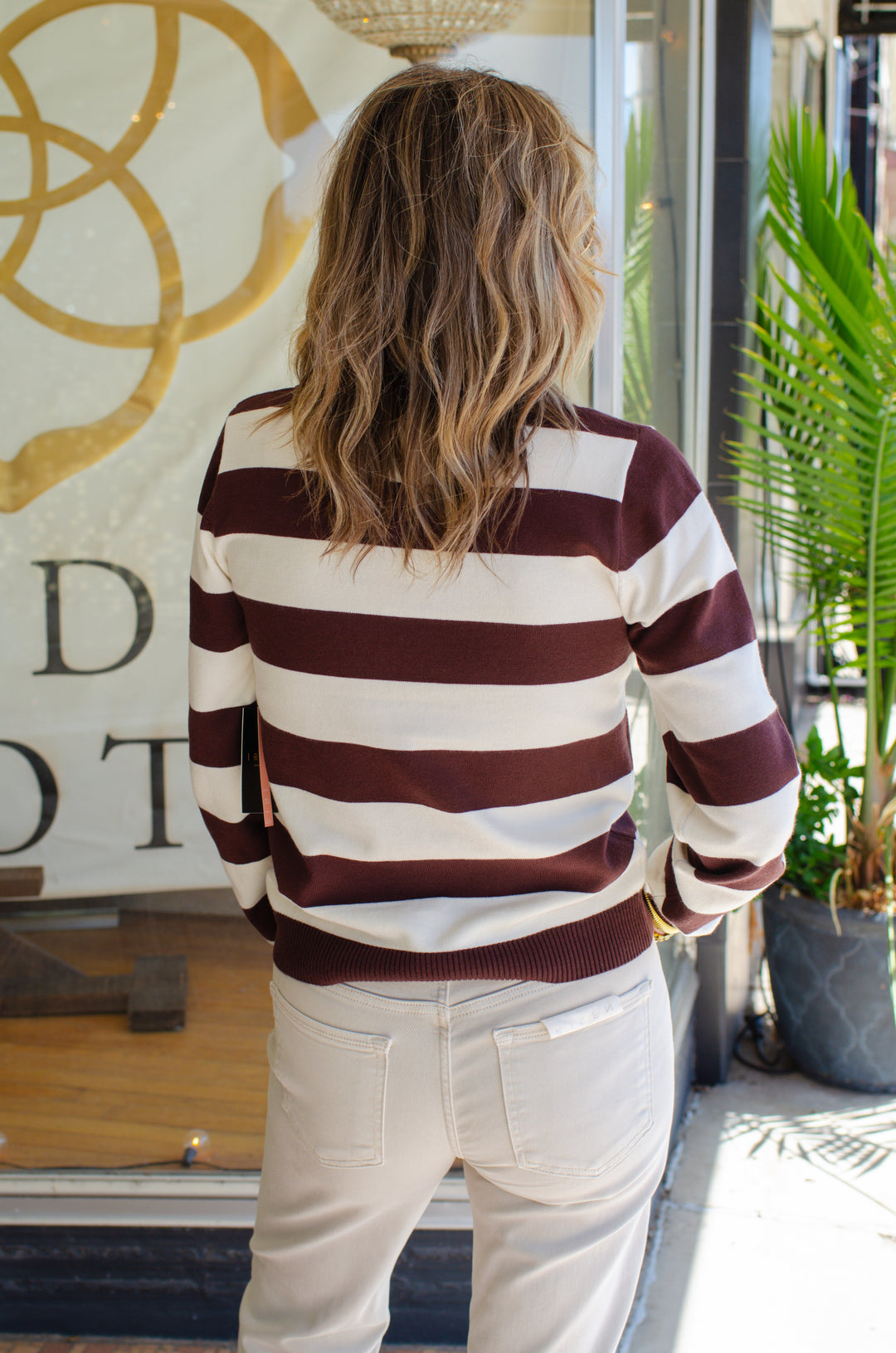 Take It In Stride Stripe Collar Sweater Top in Chocolate & Off White