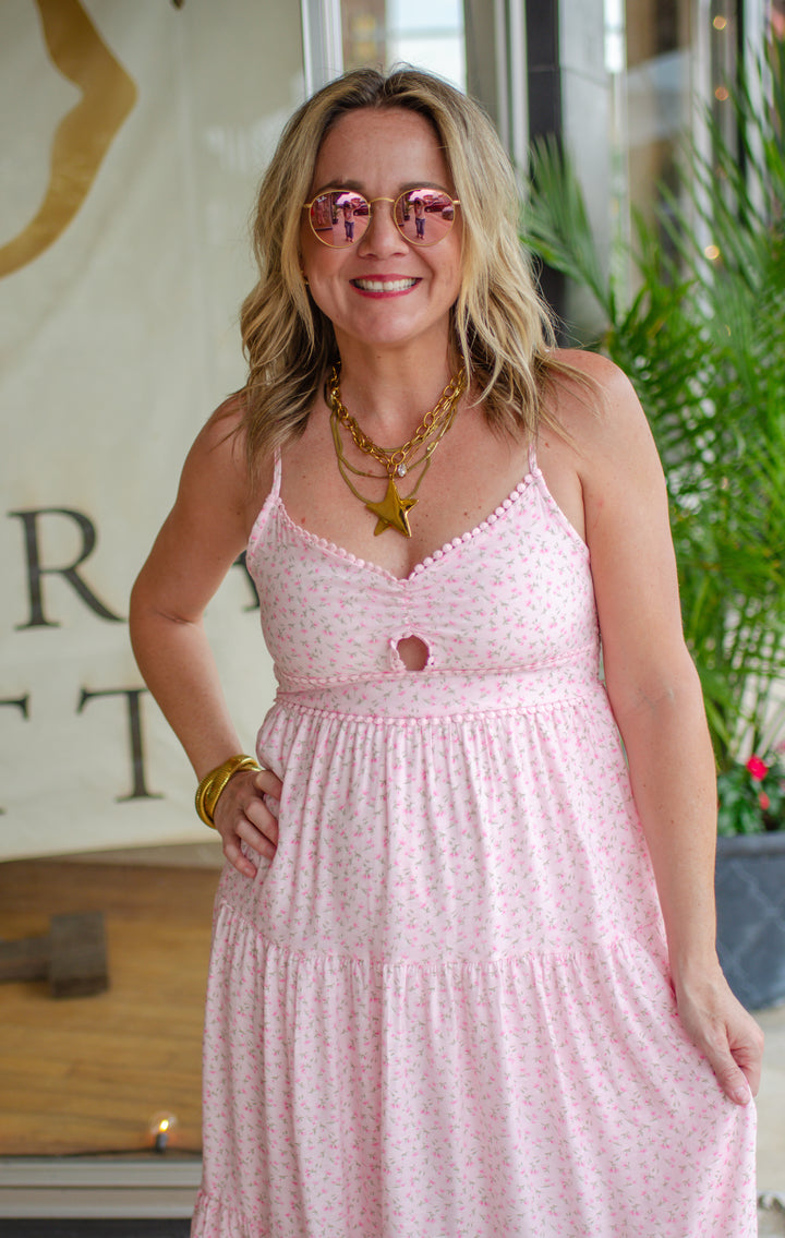 Spring in My Step Floral Sweetheart Midi Dress in Pink
