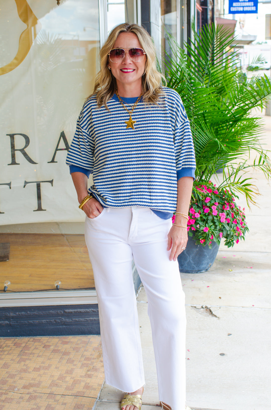 Classic Oversized Striped Tee in Light Denim