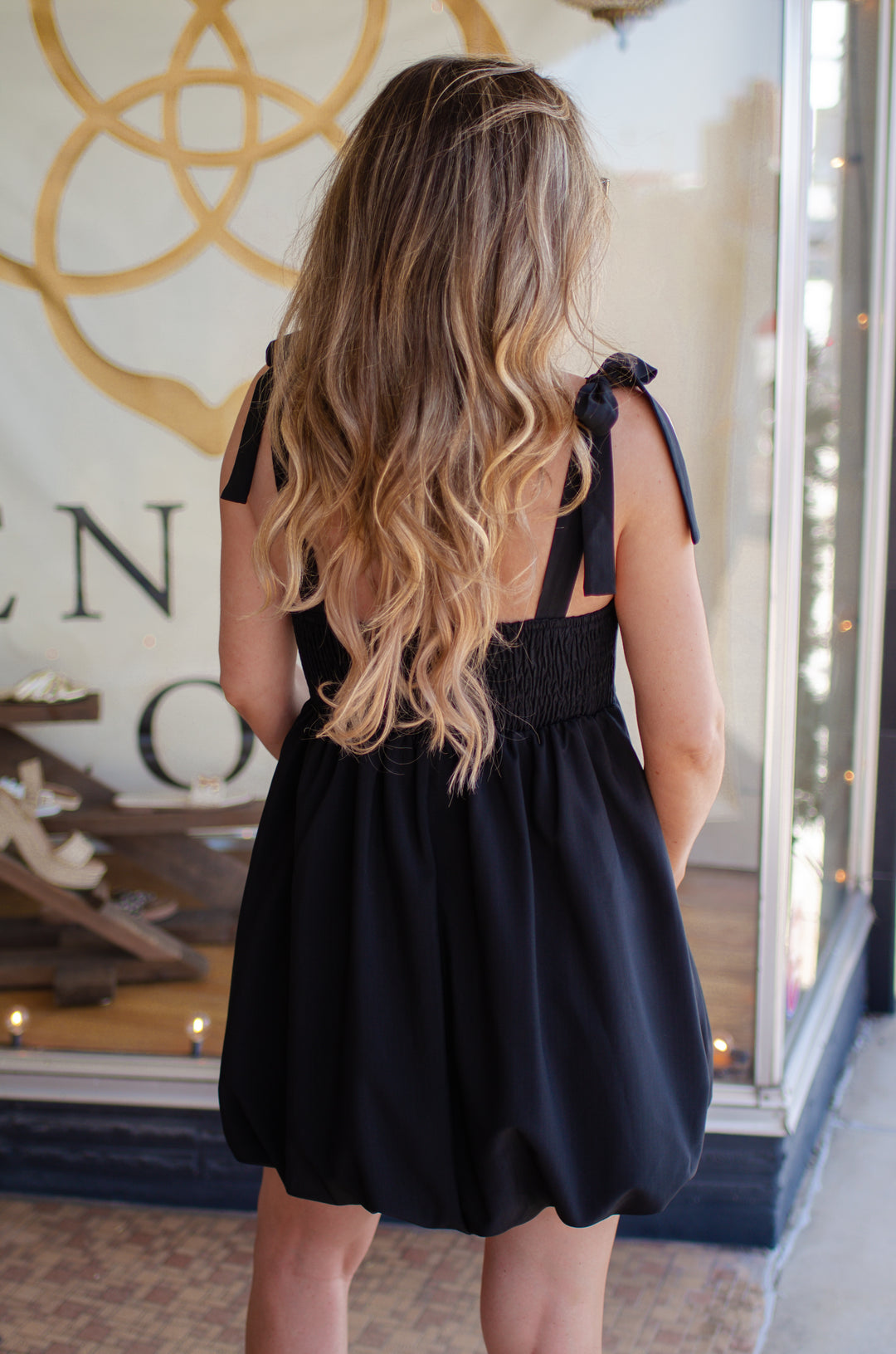 Always By My Side Tie Sleeve Bubble Hem Smocked Top Dress in Black