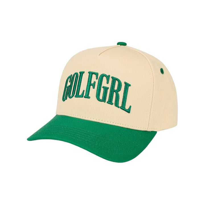 GolfGRL Embroidered Two-Tone Trucker Hat in Green & Cream