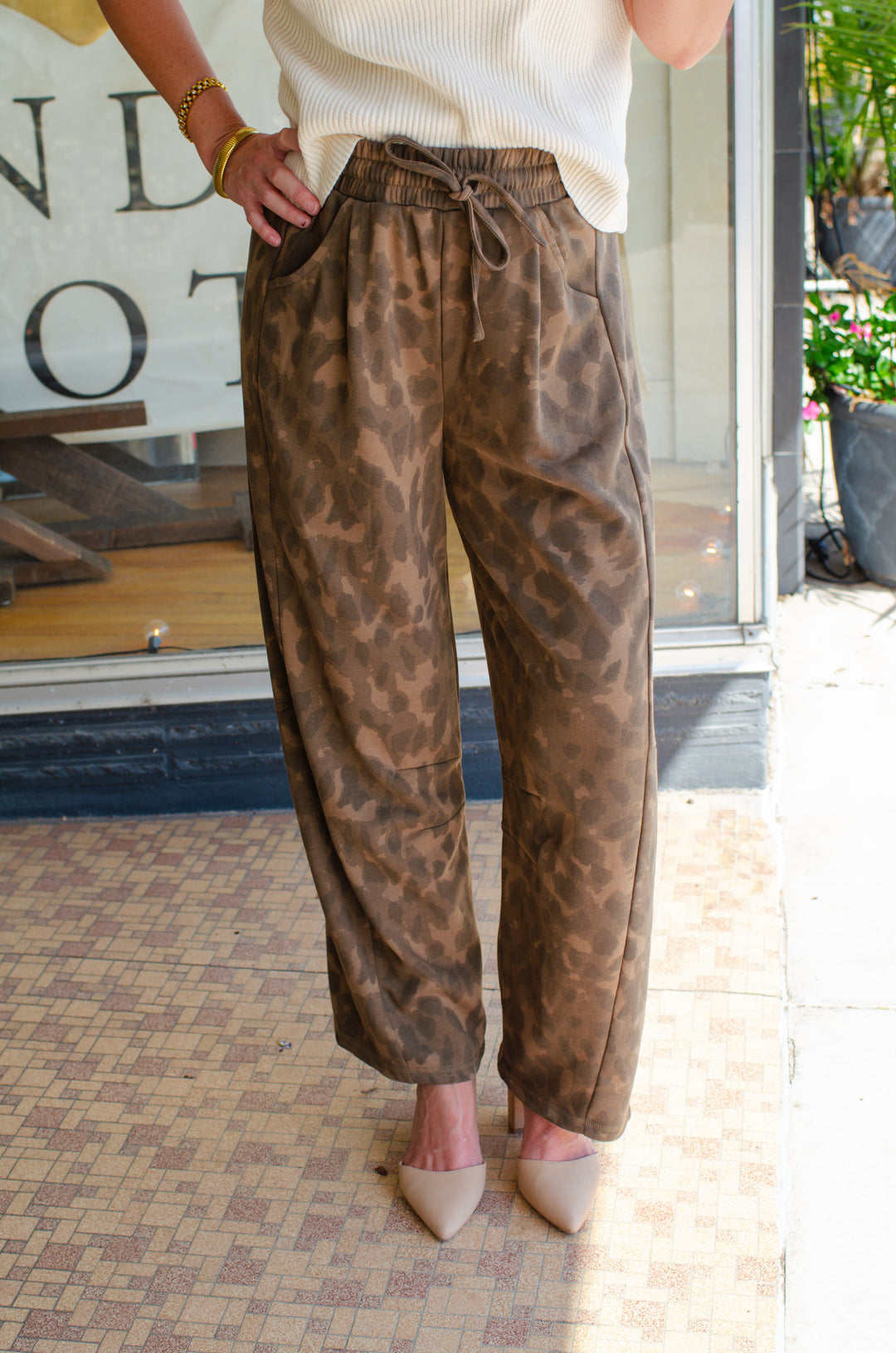 Leopard Love Stretch Waist Barrel Knit Barrel Leg