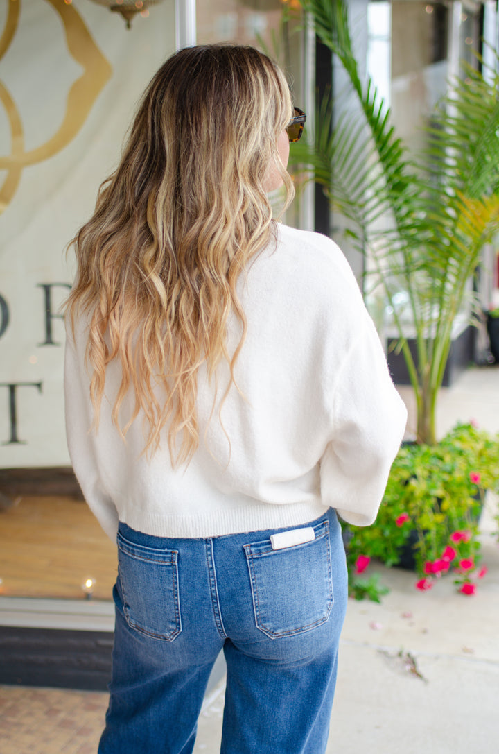 Winter Wish Soft Crew Neck Cropped Sweater in Cream