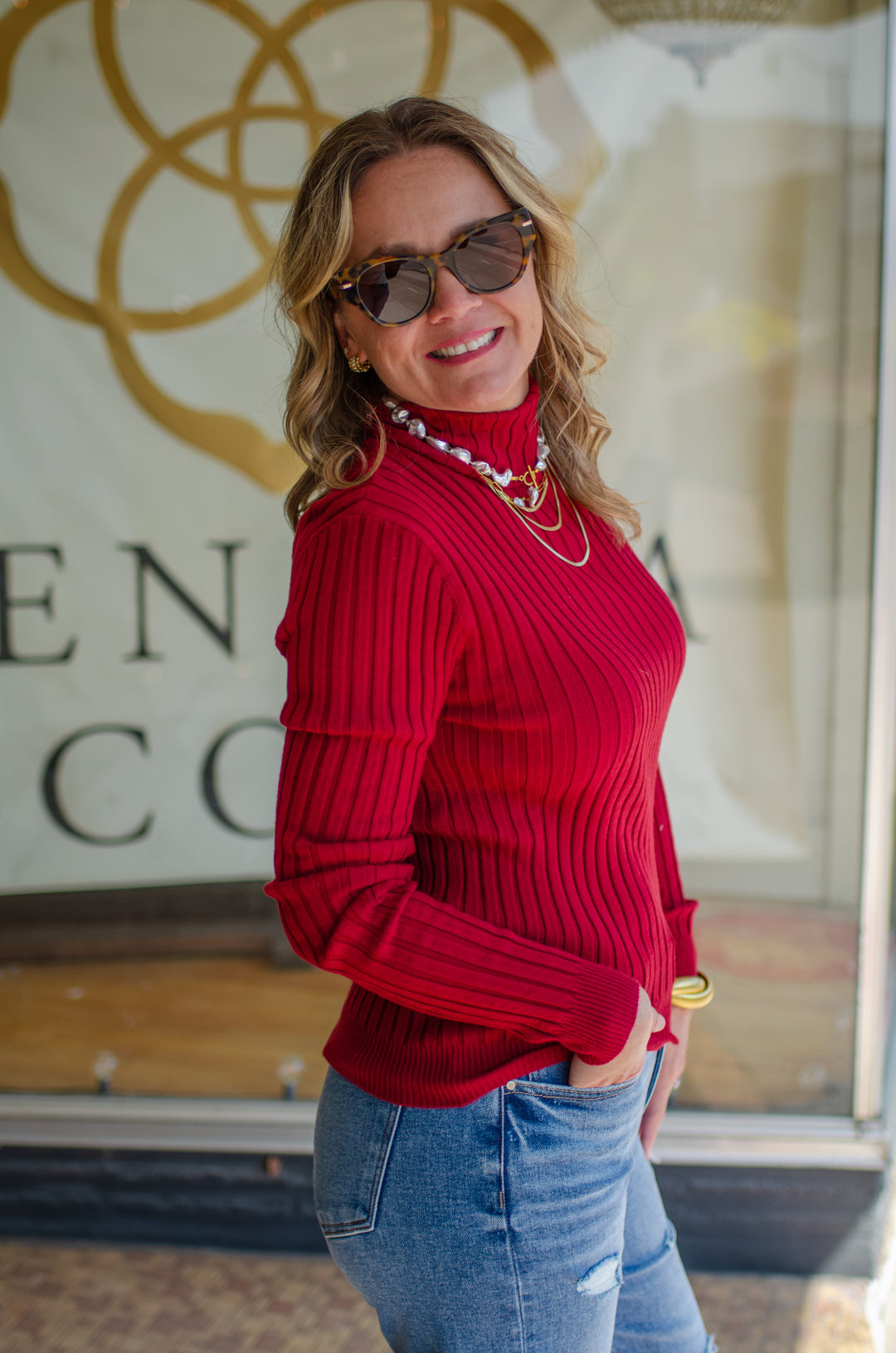 Fall Staple Mock Neck Ribbed Long Sleeve Top in Burgundy