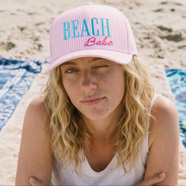 Beach Babe Embroidered Seersucker Hat