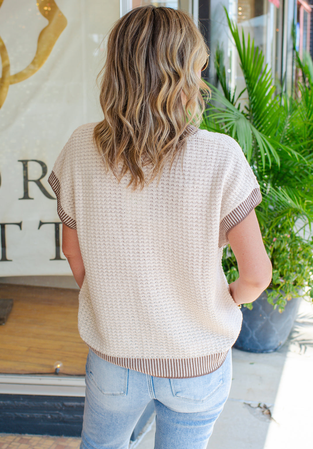 Natural Beauty Oatmeal Sleeveless Round Neckline Knit Top
