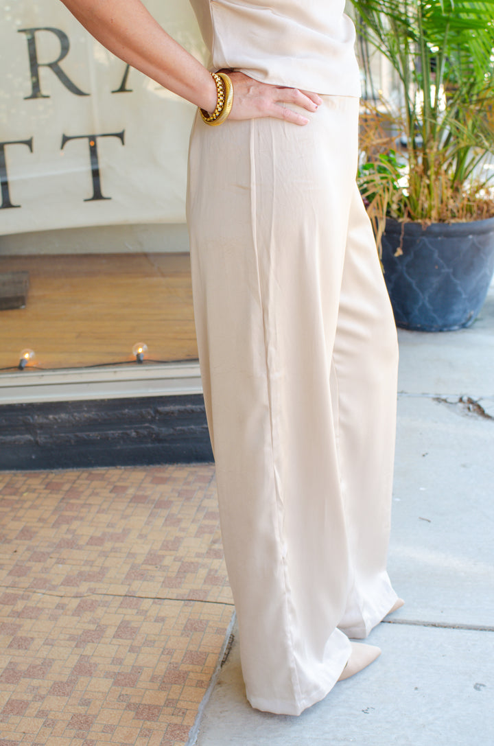 All For Glamour High Rise Wide Leg Pant in Champagne