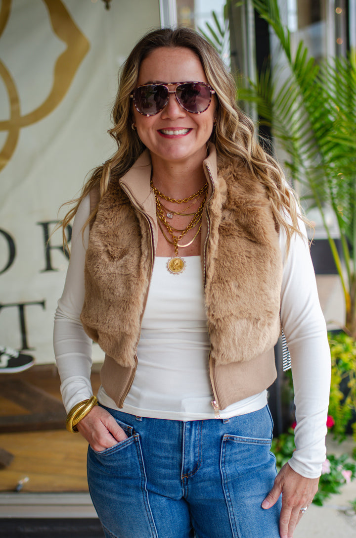 Winter Wonder Faux Fur Vest in Camel