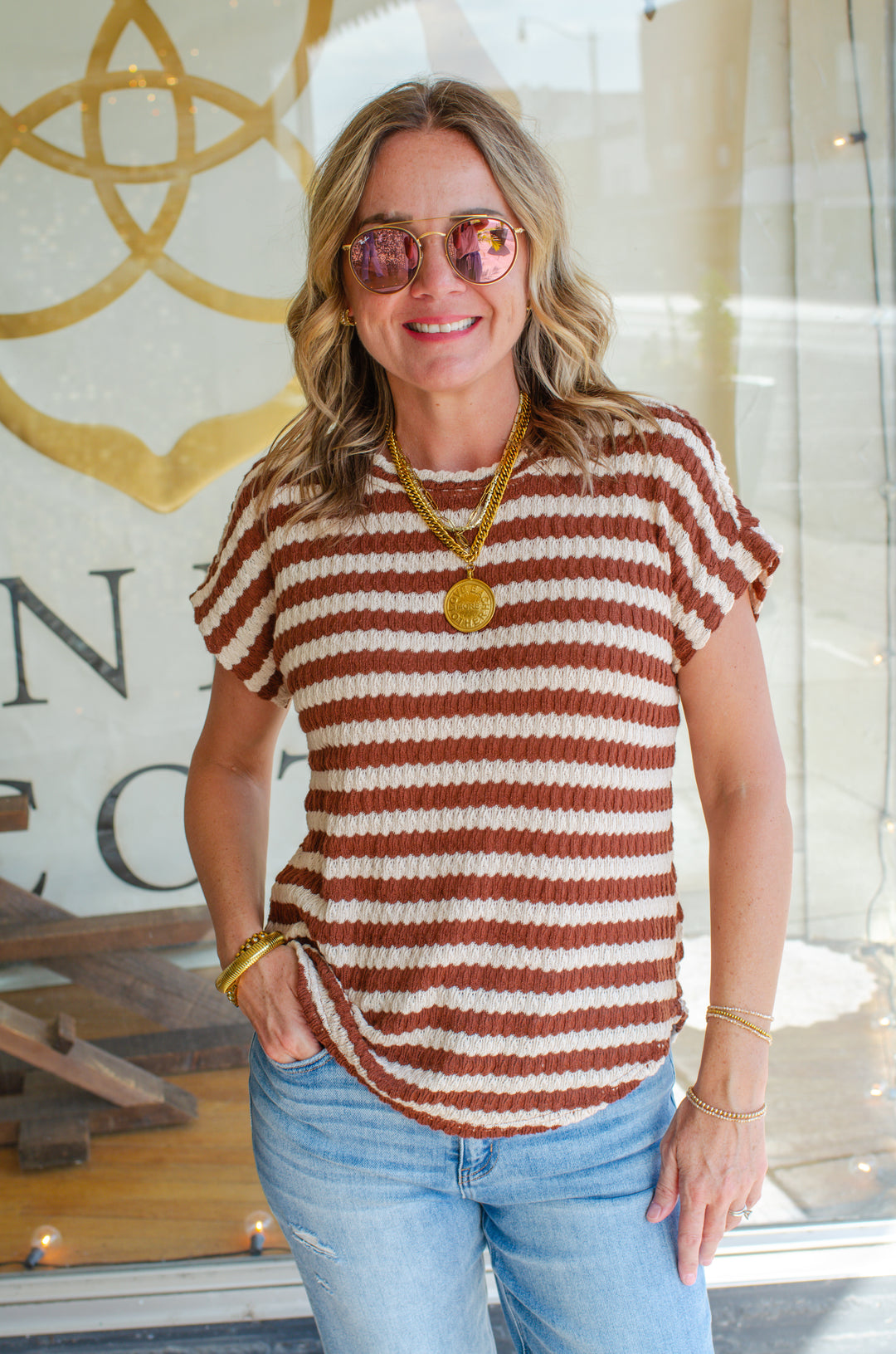 Everyday Striped Top in Brown