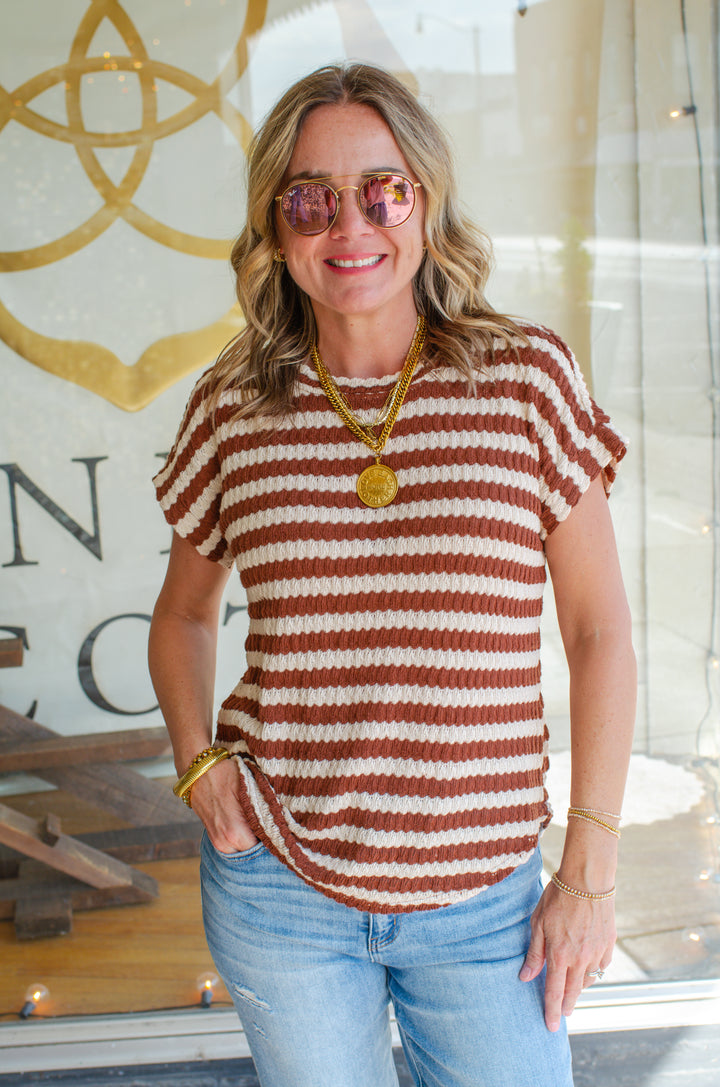 Everyday Striped Top in Brown