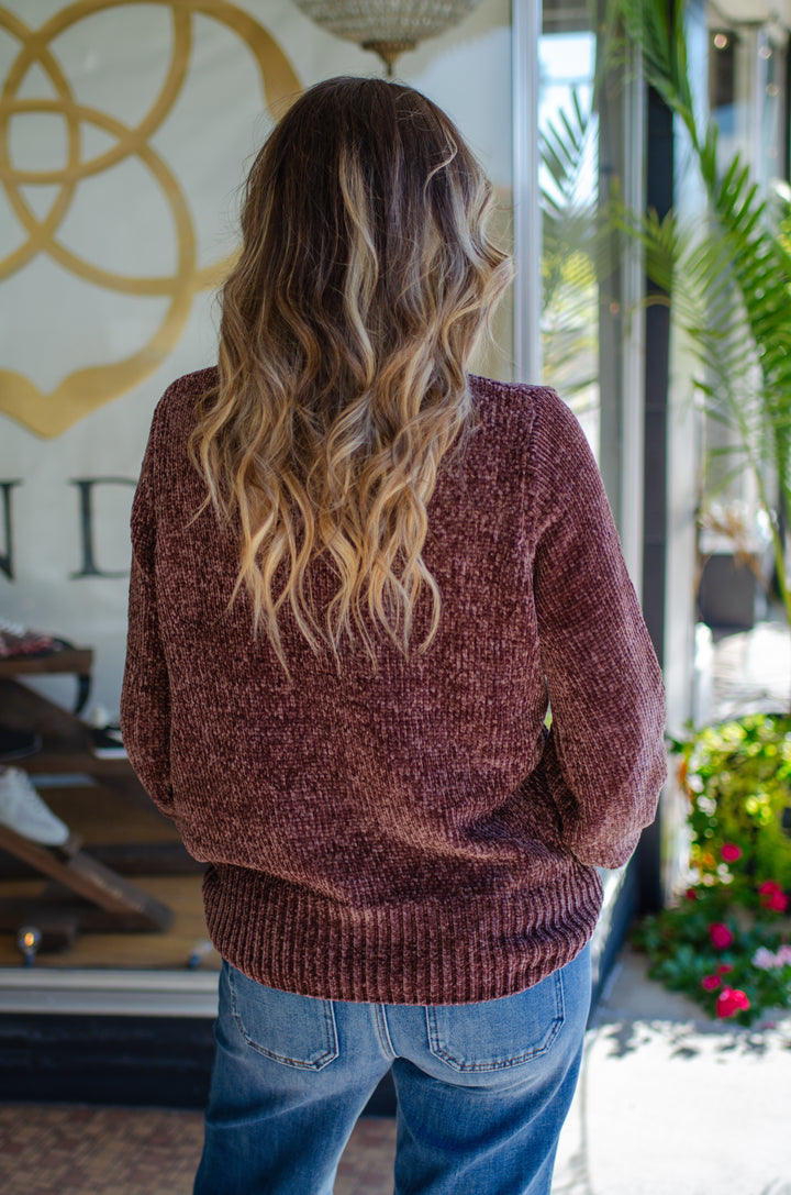 Cozy Autumn Ultra Soft Chenille Knit Sweater in Brown