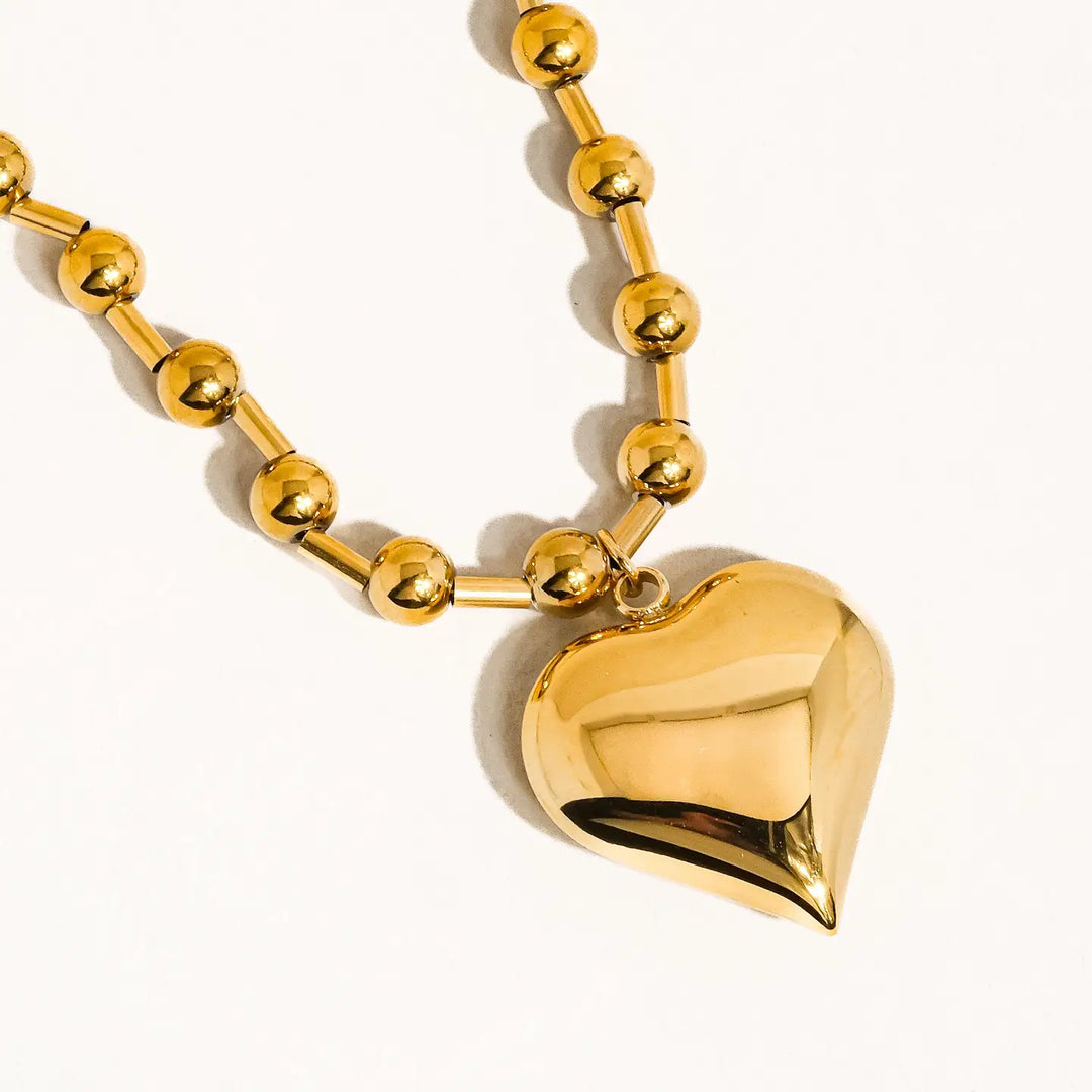 Luxe 18K Gold Plated Non-Tarnish Large Heart Ball Chain Necklace