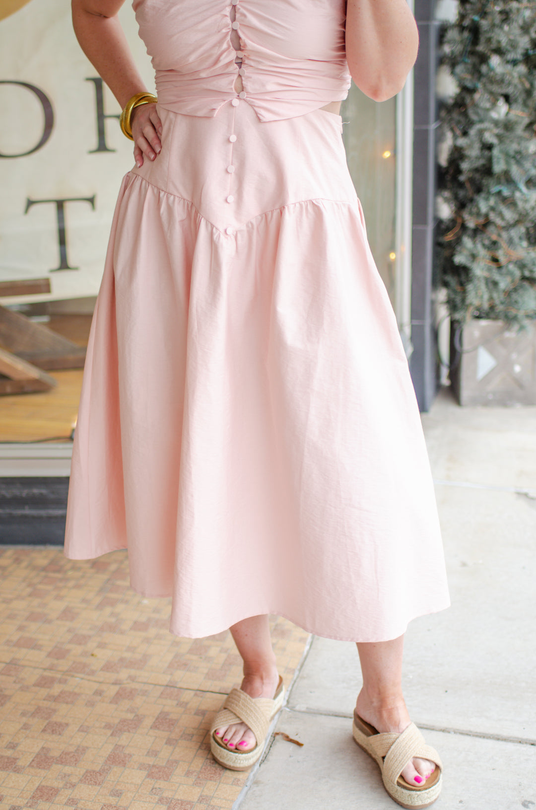 Precious Moments High Rise Button Down Skirt in Blush