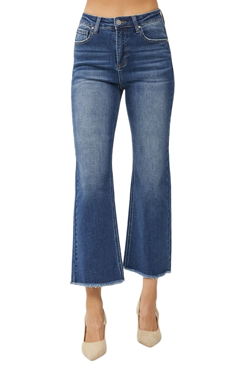 Risen High Rise Dark Crop Straight Jeans