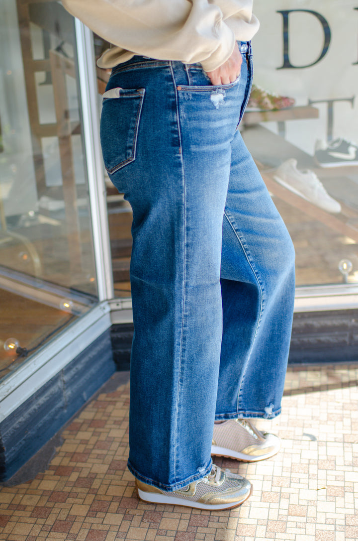 Risen High Rise Tummy Control Crop Wide Leg Jeans