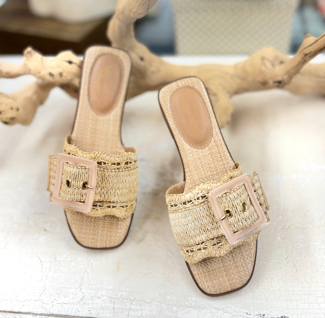 Your The One Natural Raffia Buckle Slide Sandal