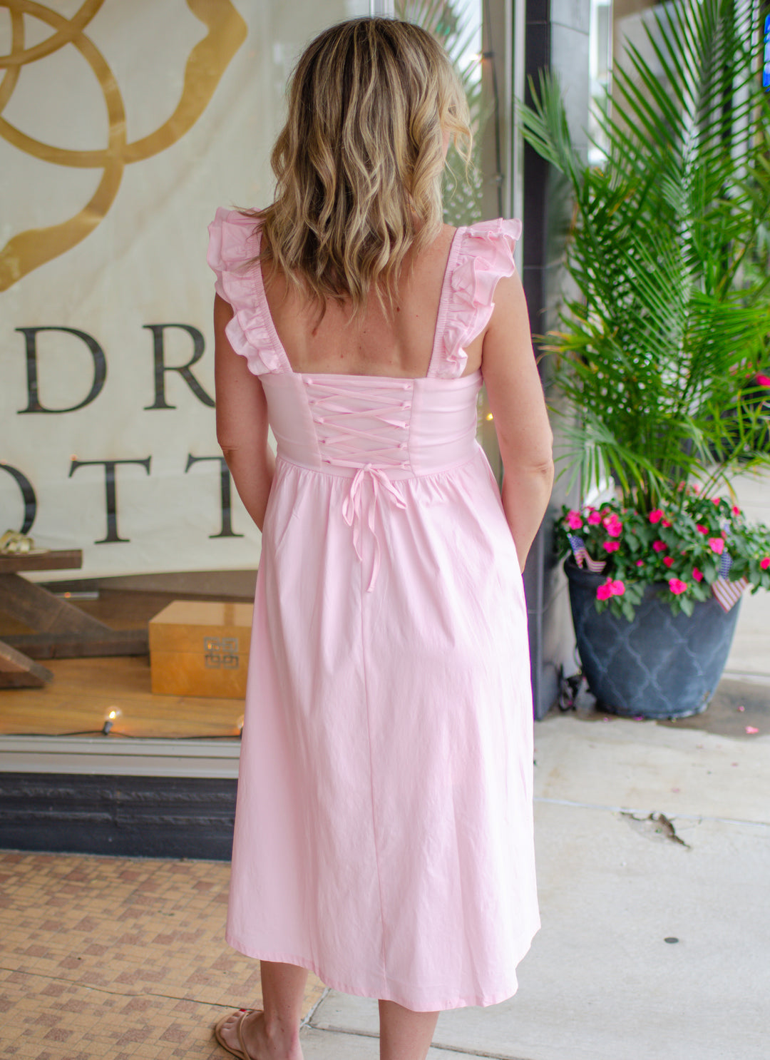 Whimsical Beauty Ruffled Shoulder Empire Waist Maxi Dress in Pink