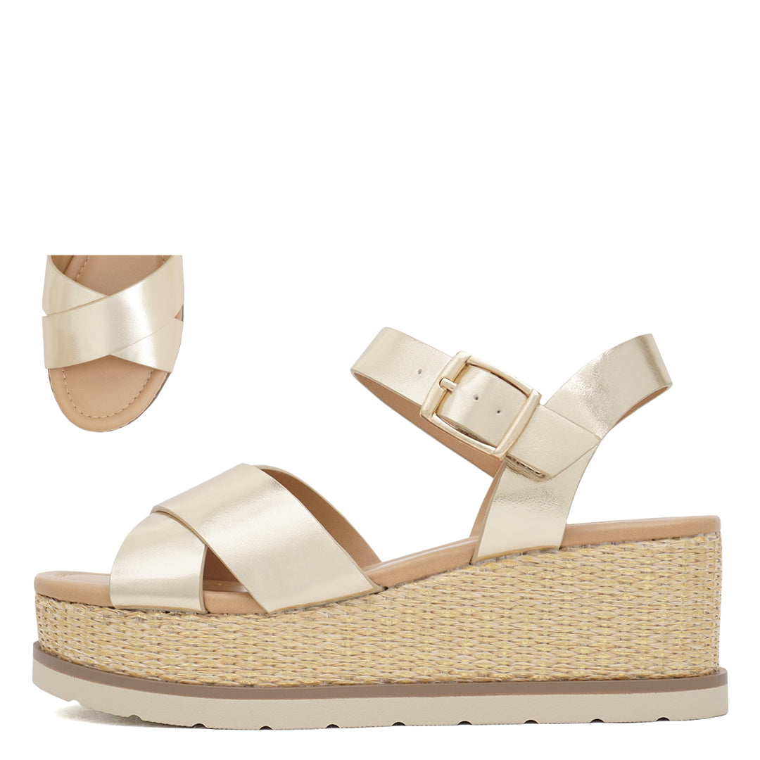 Greek Goddess Metallic Jute Platform Sandal