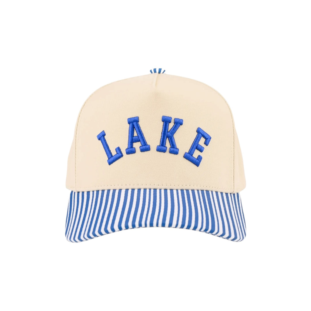 Lake Blue Embroidered Letter Stripe Bill Trucker Hat