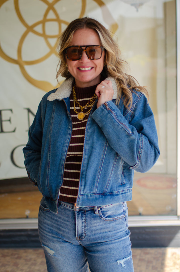 Take My Hand Medium Wash Shearing Denim Jacket