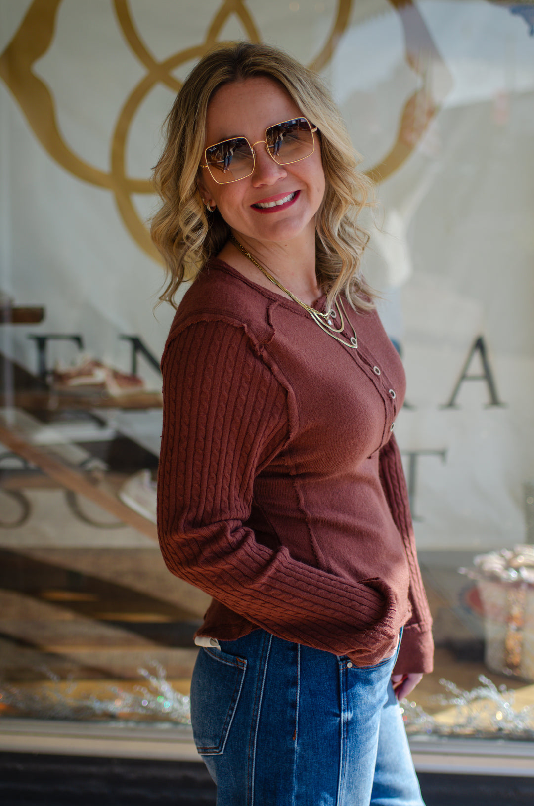 Winter Wish Button Up Long Sleeve Top in Cinnamon