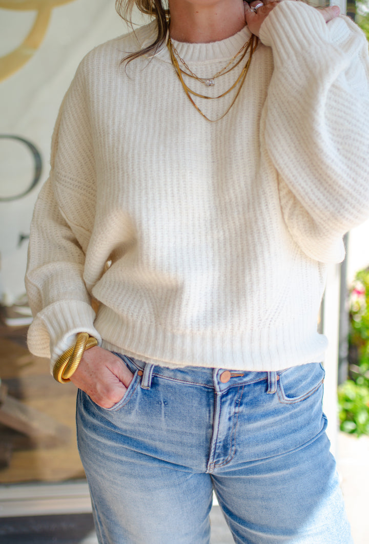 Fall Feels Crew Neckline Ribbed Sweater in Cream