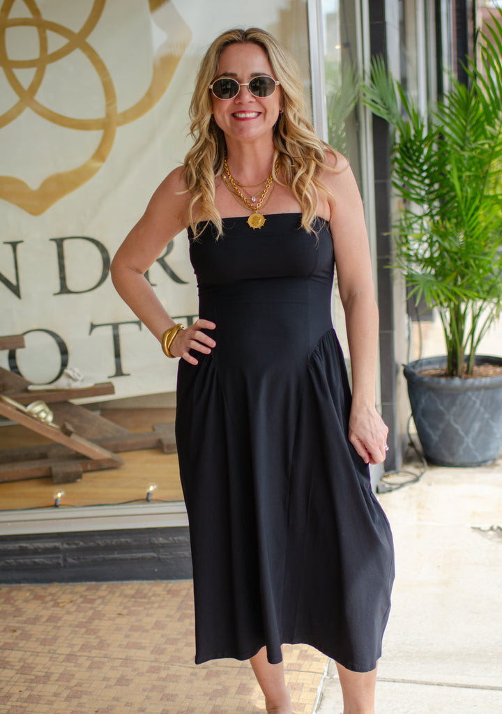 Back In My Arms Black Strapless Midi Dress