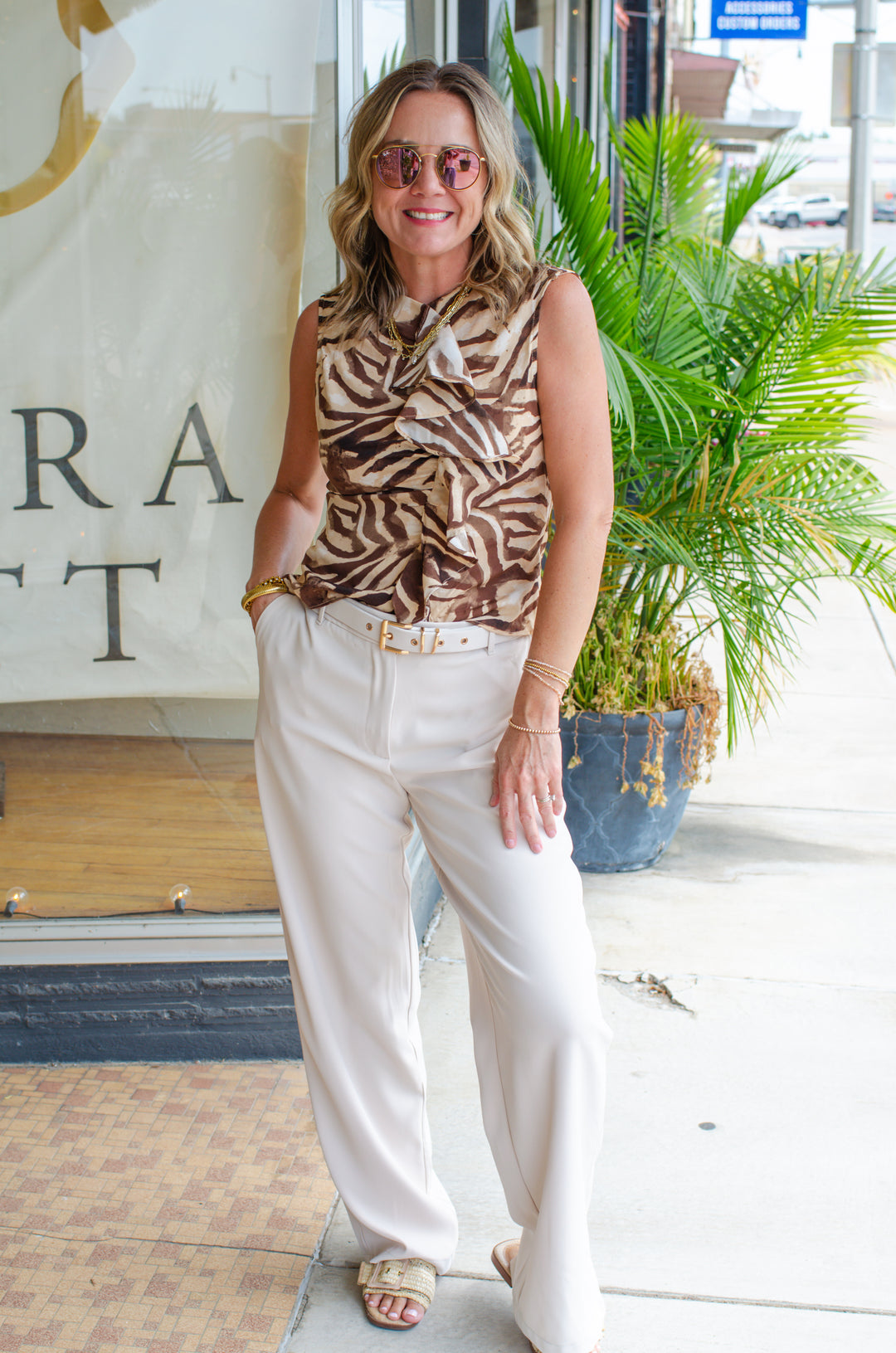 Wild One Ruffle Front Top in  Brown