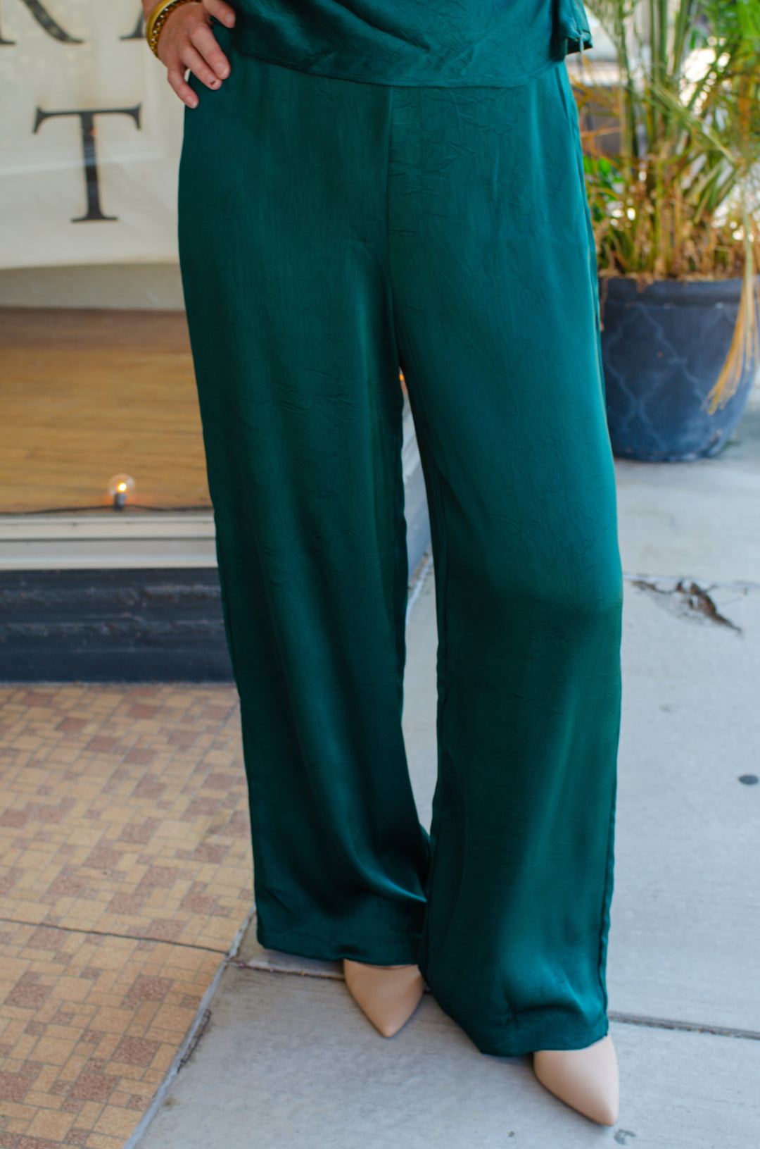 All For Glamour High Rise Wide Leg Pant in Emerald