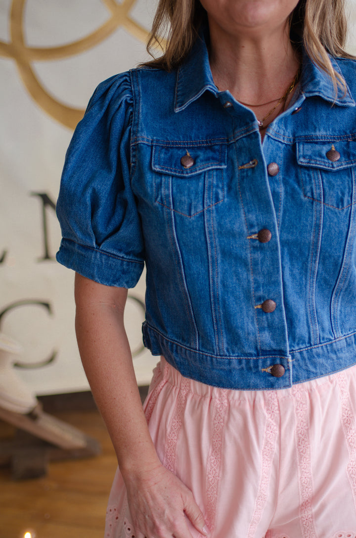 Denim Darling Puff Sleeve Button Down Denim Shirt