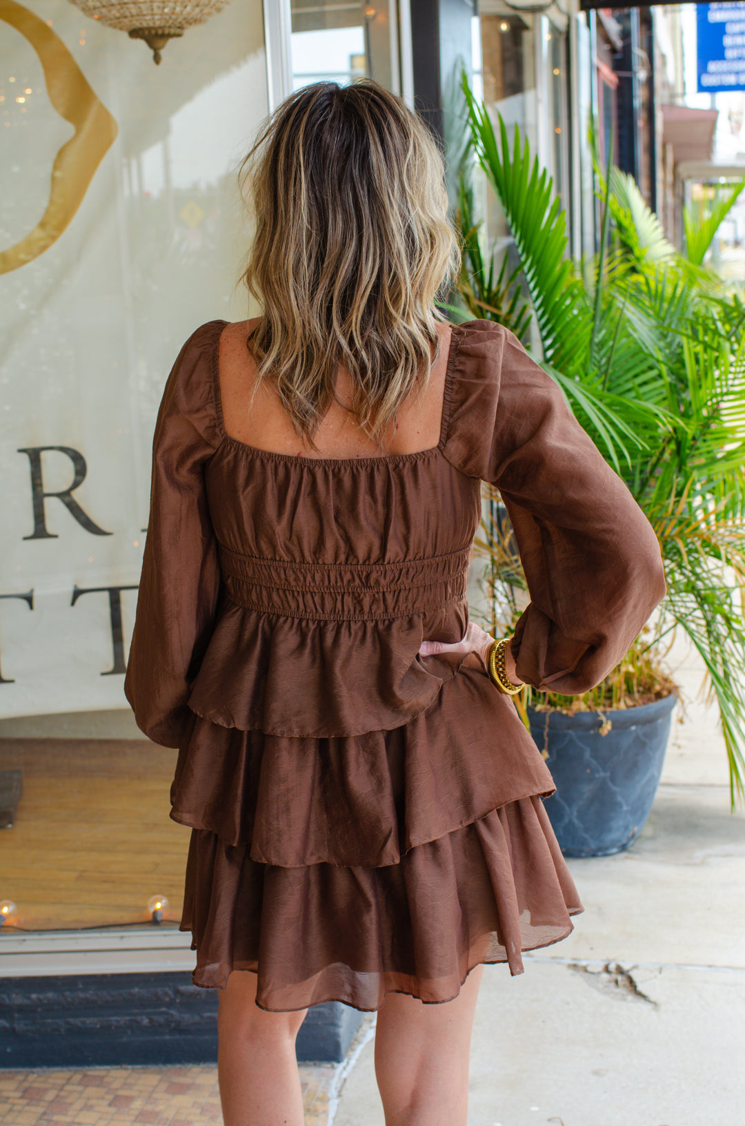 Go Your Own Way Ruffle Tiered Dress in Chocolate