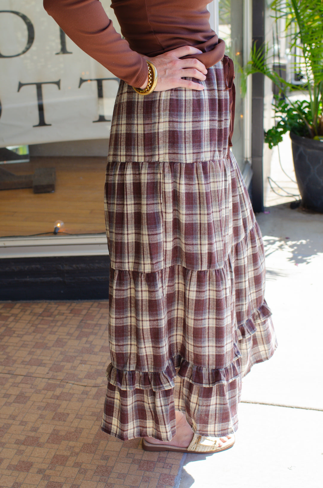 Fall Plaid Tiered Skirt in Chocolate Mix