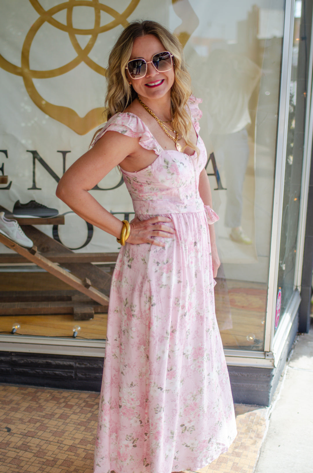 Luxembourg Gardens Pink Floral Corset Top Midi Dress