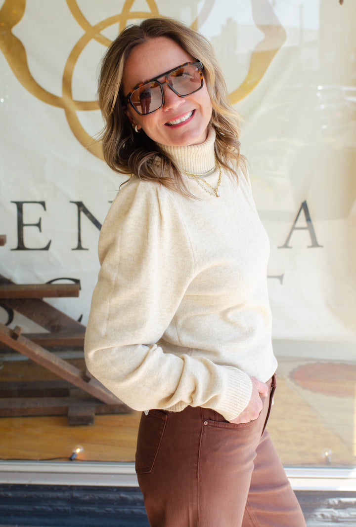 Fall Stroll Turtle Neck Long Sleeve Sweater in Cream