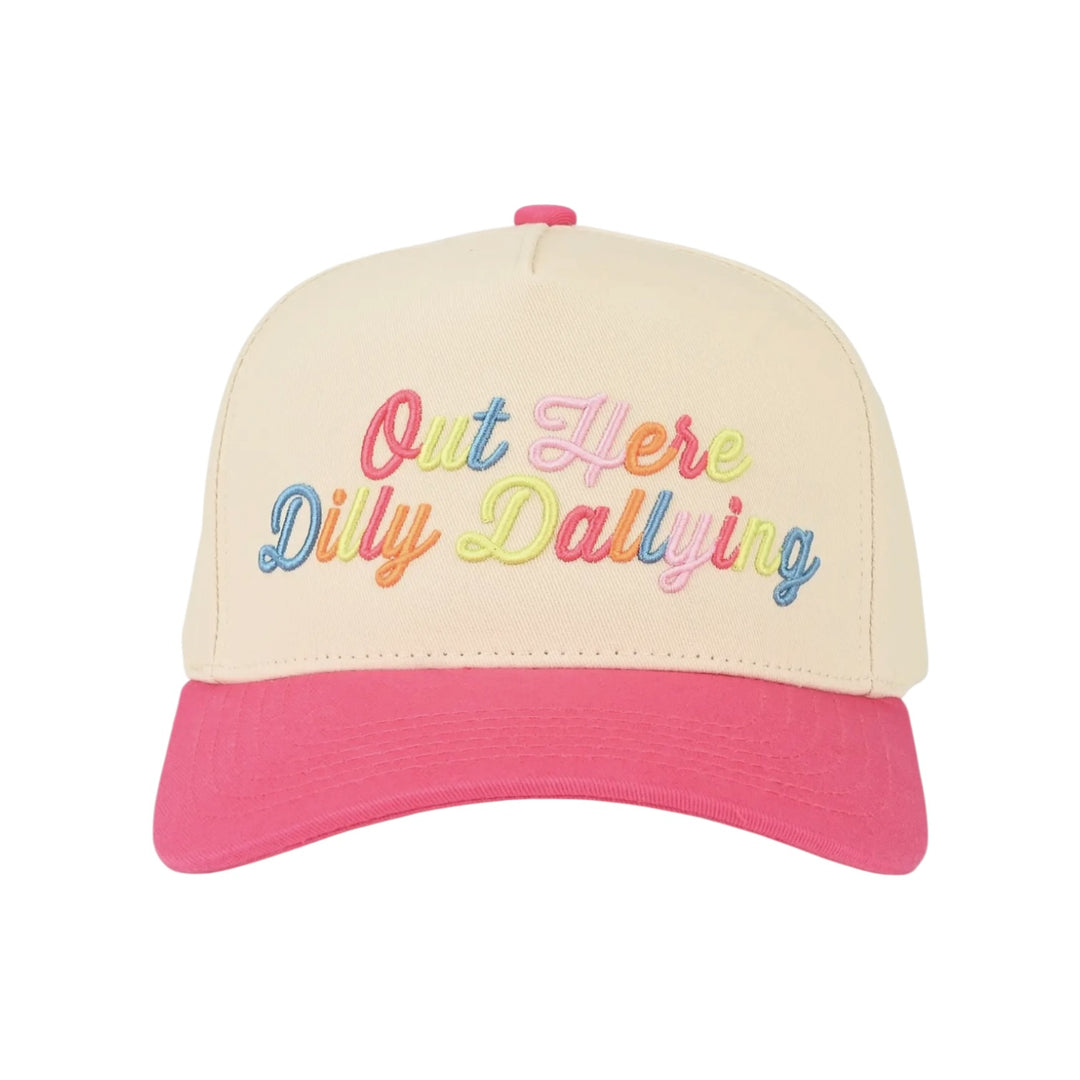 Out Here Dilly Dallying Multi Color Embroidered 2-Tone Pink Hat