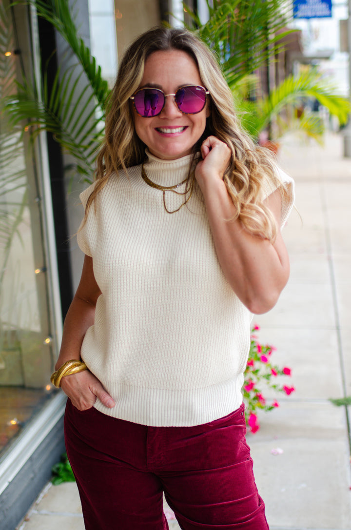 Walking in Love Rolled Mock Neck Sweater in Ivory