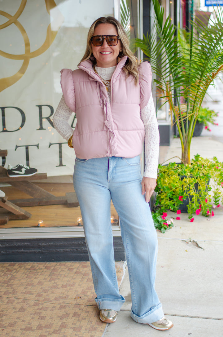 Fancy Flutter Sleeve Puffer Vest in Blush