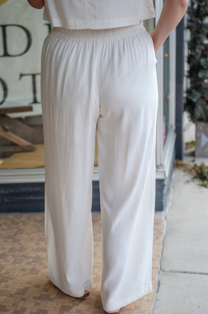 Malibu Stroll Cream Linen Wide Straight Leg Pant