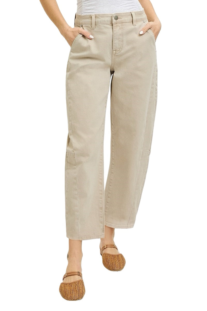 Risen High Rise Relaxed Barrel Cuffed Jeans in Almond