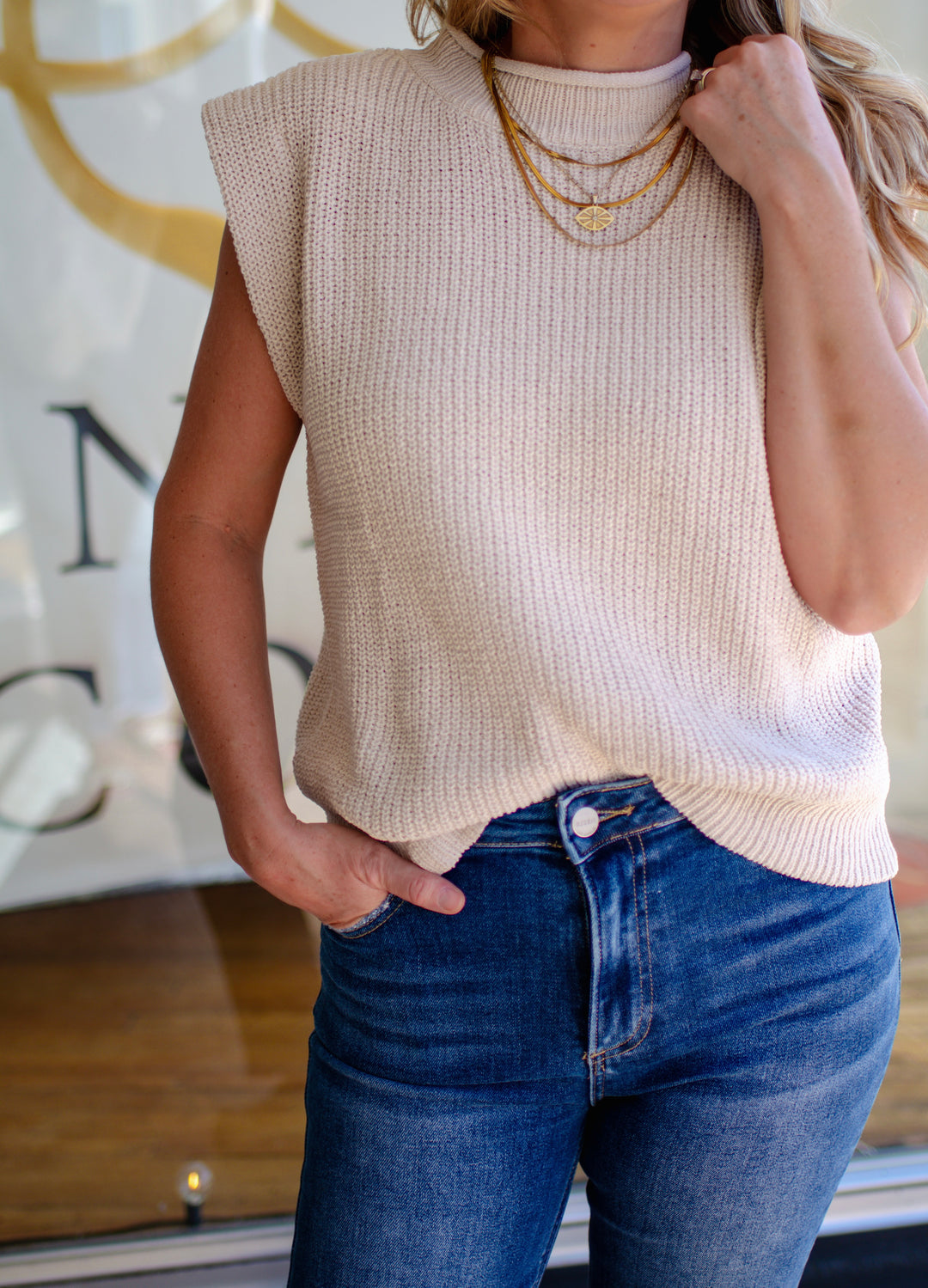 Classic Choice Soft Knit Sweater Vest Top in Cream