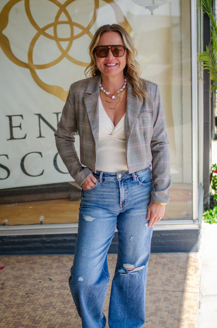 Pure Sophistication Plaid Cropped Blazer