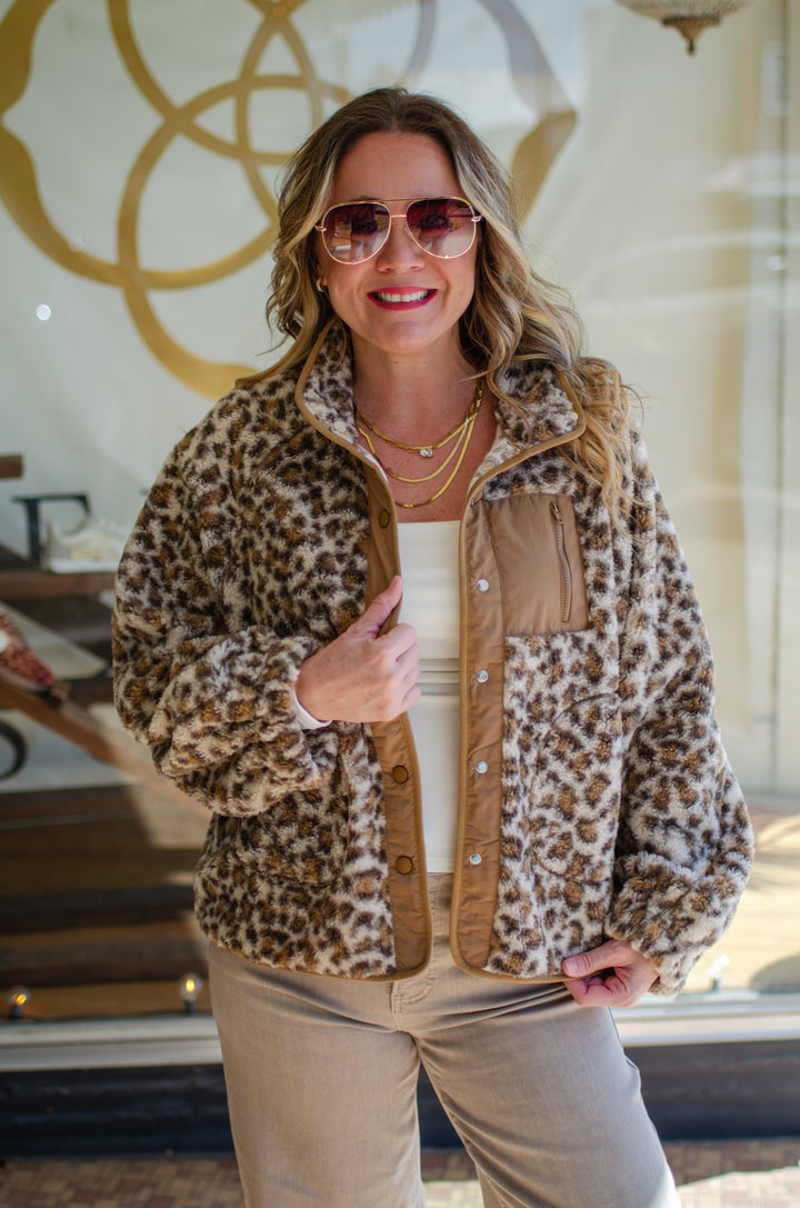 Wild Ways Sherpa Snap Down Long Sleeve Jacket