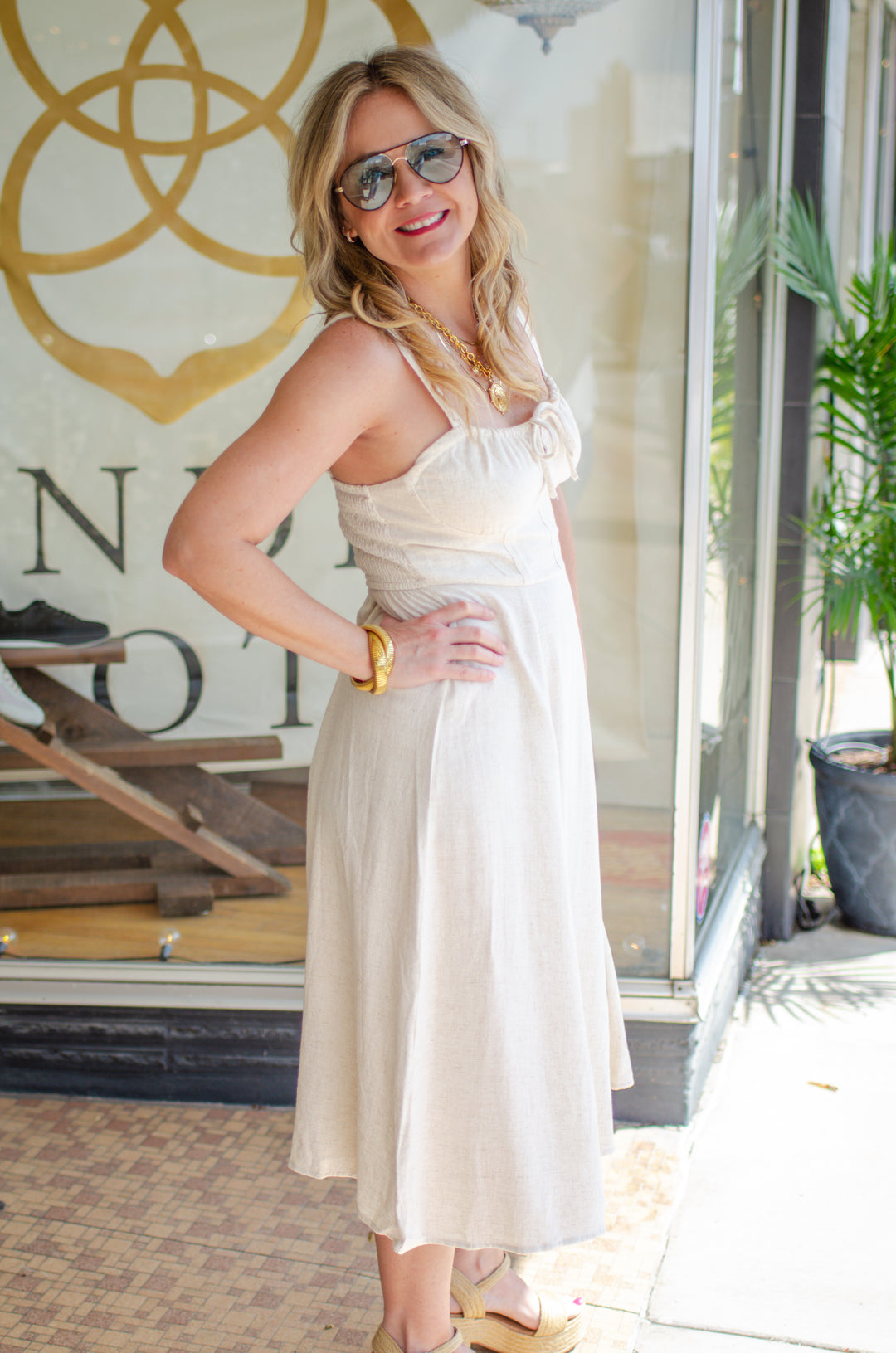 Dreaming of You Front Tie Linen Midi Dress