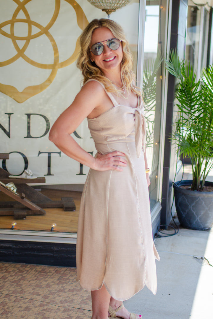 Make It Memorable Tie Front Dress in Natural