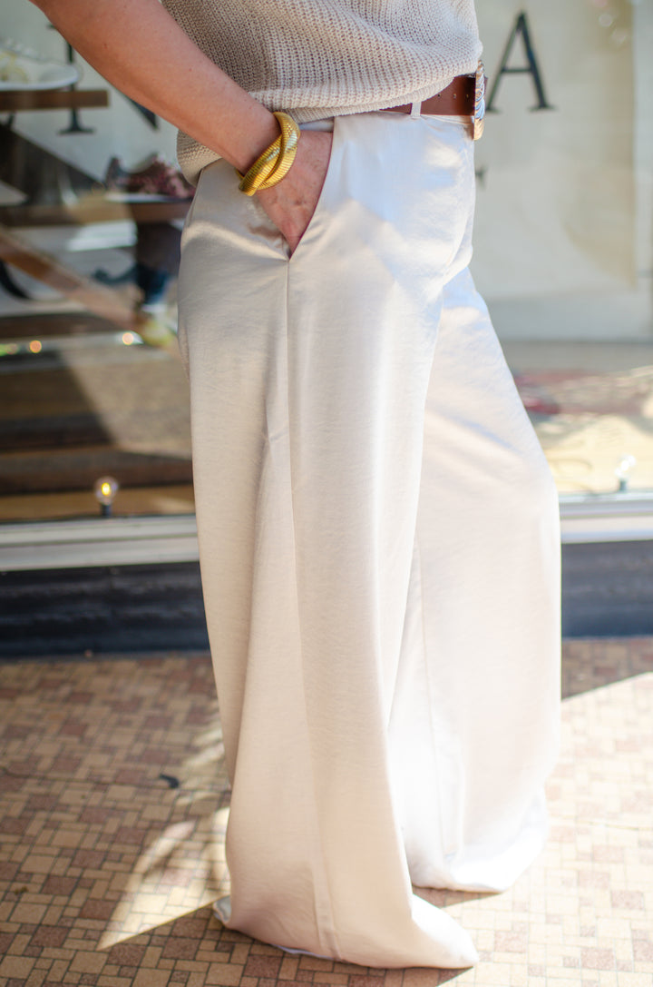 Elevated Style Silky Wide Leg Pants in Champagne
