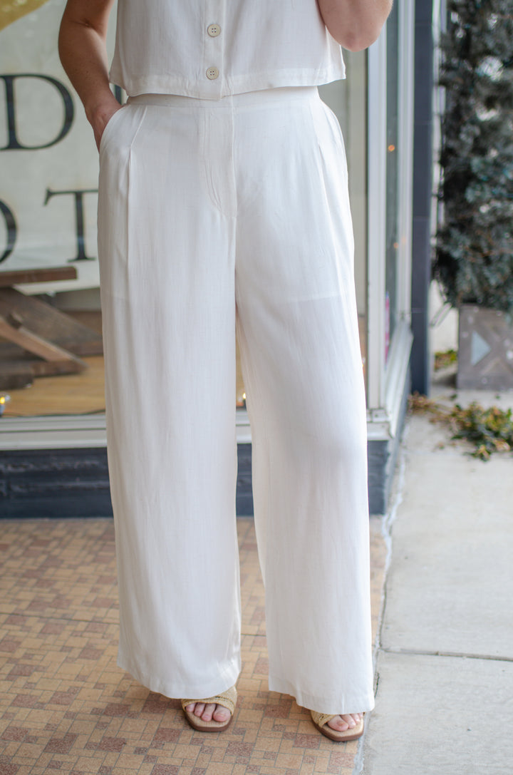 Malibu Stroll Cream Linen Wide Straight Leg Pant